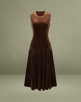 Coffee Velour A-Line Sleeveless Maxi Dress