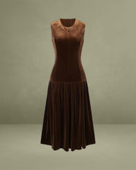 Coffee Velour A-Line Sleeveless Maxi Dress