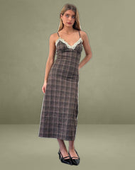 Delfina Midi Dress in Lace Brown Check