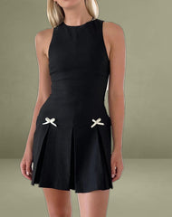 Radeta Mini Dress in Black with Ivory Bows