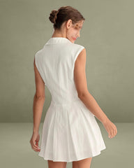 White Button A-Line Sleeveless Mini Dress