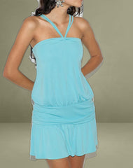Ramira Drop Waist Dress in Cupro Aqua