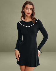 Black Contrasting Sweater Mini Dress