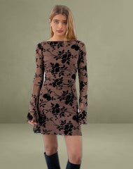 Sevila Long Sleeve Mini Dress in Flock Brown