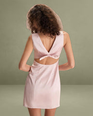 The Pink Boat Neck Bowknot Satin Mini Dress