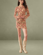 Jovia Mini Dress in Chiffon Rusty Flower