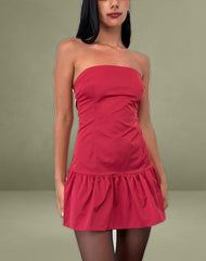 Denama Puffball Mini Dress in Deep Red