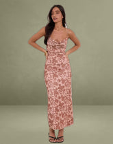 Dasita Cowl Neck Maxi Dress in Neutral Flower Print