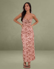 Dasita Cowl Neck Maxi Dress in Neutral Flower Print