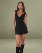 Carmila Gathered Mini Dress in Jersey Black