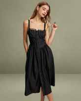 The Black Square Neck Lace Cami Midi Dress
