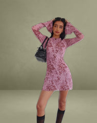 Sevila Long Sleeve Mini Dress in Botanic Mauve