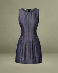 Blue Sleeveless Pocket Mini Dress