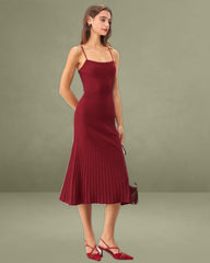 Wine Red A-Line Slip Sweater Dress