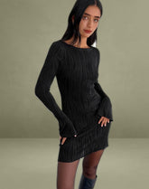 Sevila Long Sleeve Mini Dress in Crinkle Black