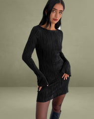 Sevila Long Sleeve Mini Dress in Crinkle Black