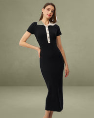 Black Contrast Bodycon Sweater Maxi Dress