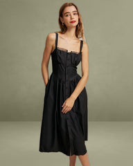 The Black Square Neck Lace Cami Midi Dress