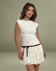 Cersei Mini Dress in Paisely Lace Ivory