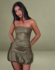 Denaya Mini Puffball Dress in Metallic Gold