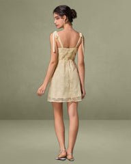Yellow Jacquard Tie Strap Mini Dress