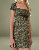 Savio Mini Dress in Grunge Floral Khaki