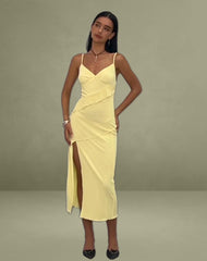 Jacy Ruffle Midi Dress in Mesh Lemon