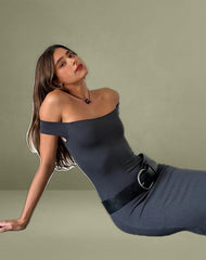 Racha Thick Rib Bardot Maxi Dress in Black Forest