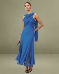 Blue Strapless Flowy Maxi Dress