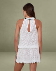 Gladia Halter Neck Mini Dress in Unlined Lace White