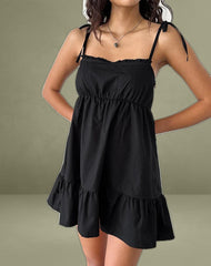 Nigta Tie Front Mini Dress in Poplin Black