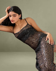 Darsih Maxi Dress in Sequin Mesh Black