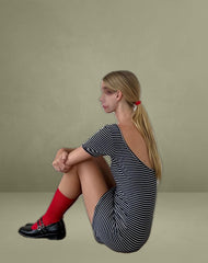 Roswitha Mini Dress in Navy with White Stripe