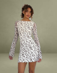 Sevila Long Sleeve Mini Dress in Stem Flower Flock Brown
