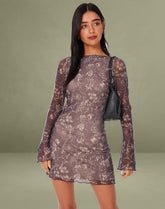 Sevila Long Sleeve Mini Dress in Botanical Dark Brown