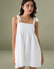 Kayla Square Neck Mini Dress in Linen Ivory