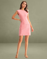 Pink Mock Neck Pocket Sweater Dress