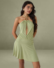 Saira Halter Neck Mini Dress in Sage