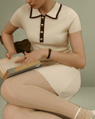 Apricot Contrasting Sweater Dress