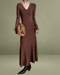 Coffee Scoop Neck Bodycon Sweater Dress