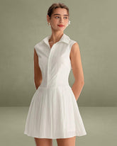 White Button A-Line Sleeveless Mini Dress