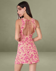 Ayana Backless Mini Dress in Dark Wild Flower Cantaloupe