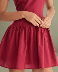 Red Boat Neck Sleeveless Mini Dress