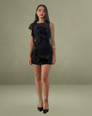 Salya Mini Dress in Orchids Flock Black