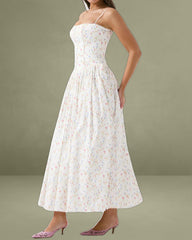 White Elegant Ditsy Floral Slip Midi Dress