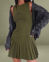 Semasa Mini Dress in Khaki Pinstripe