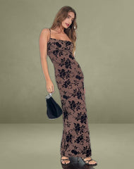 Darsih Cami Maxi Dress in Floral Flock Brown