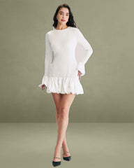 White Splicing Sweater Mini Dress