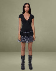 Navya Wrap Mini Dress in Basic Polka Black