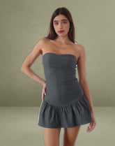 Sabina Bandeau Mini Dress in Charcoal Grey